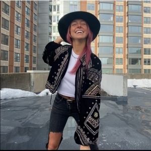 Free People Embroidered Puff sleeve jacket